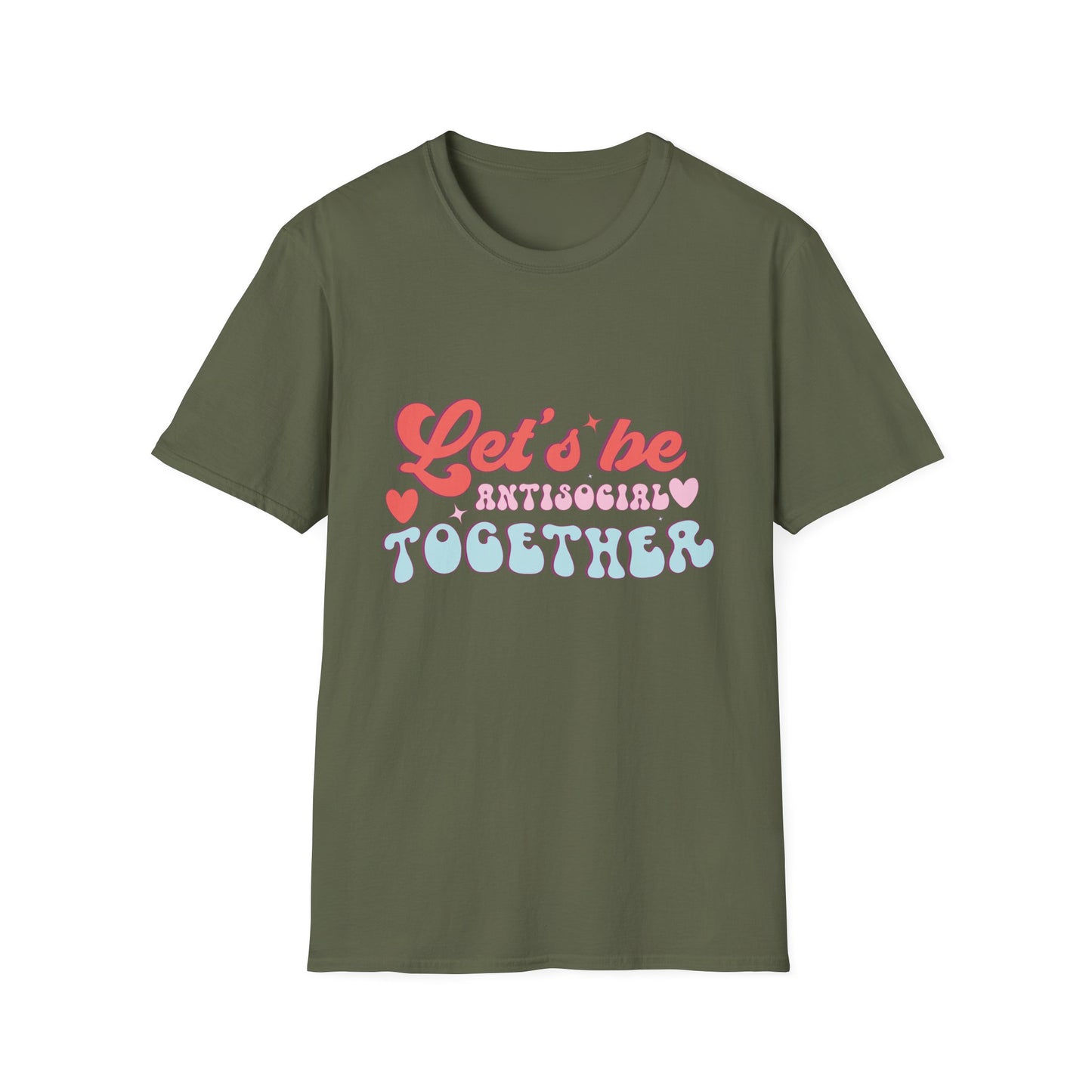 Let's Be Antisocial Together T-Shirt | Funny Retro Groovy Introvert Tee | Unique Best Friend & Couple Gift