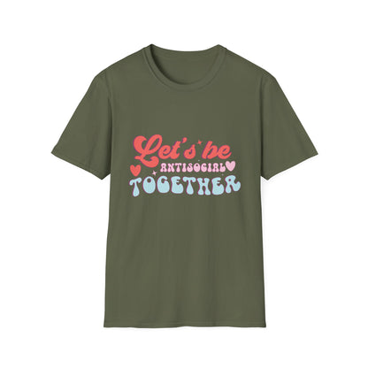 Let's Be Antisocial Together T-Shirt | Funny Retro Groovy Introvert Tee | Unique Best Friend & Couple Gift