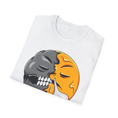 Vibrant Sleepy Skull Moon T-Shirt | Edgy Celestial Vapor Graphic Tee - Unique Streetwear Art