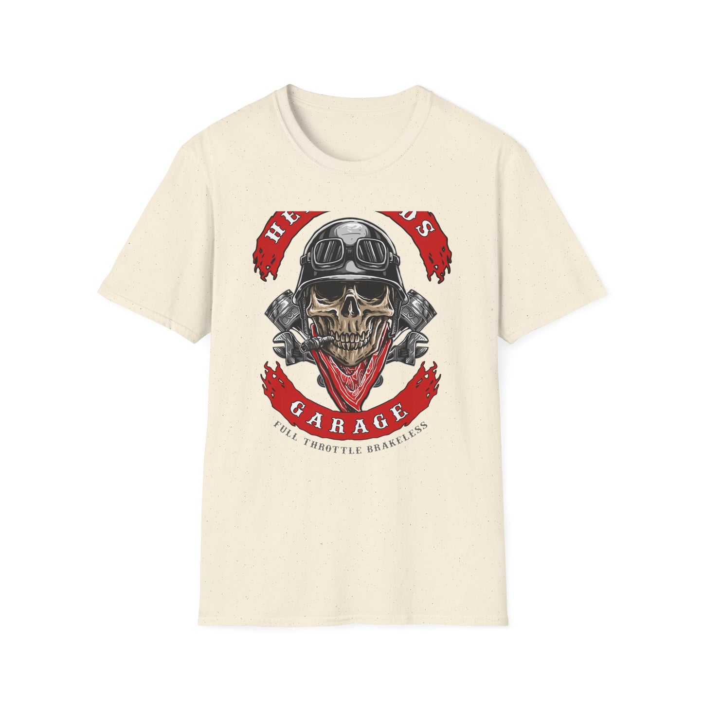 Epic Biker Skull T-Shirt: Hellroads Garage Full Throttle Design - Vintage Mechanic & Hot Rod Tee