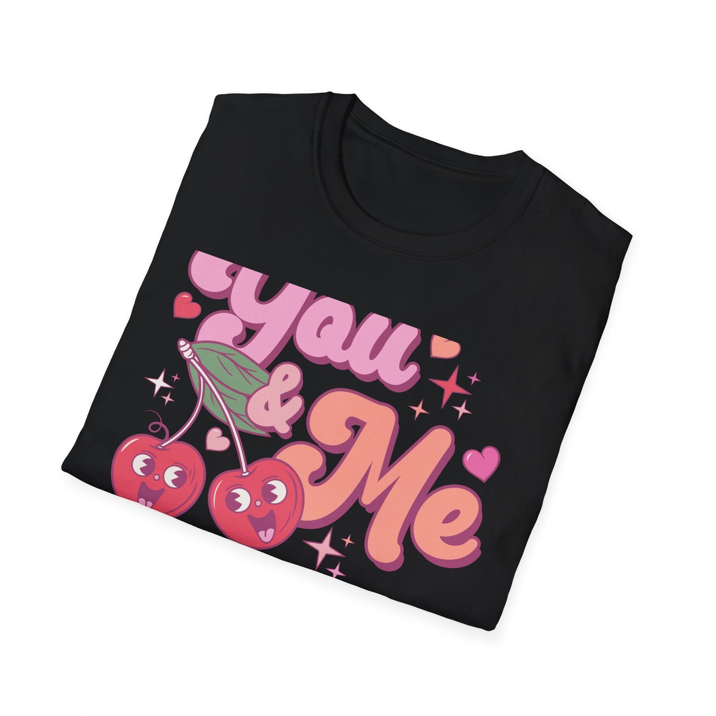 Sweet "You & Me" Retro Cherry T-Shirt - Adorable Couple's Love Tee, Perfect Valentine's Day Gift