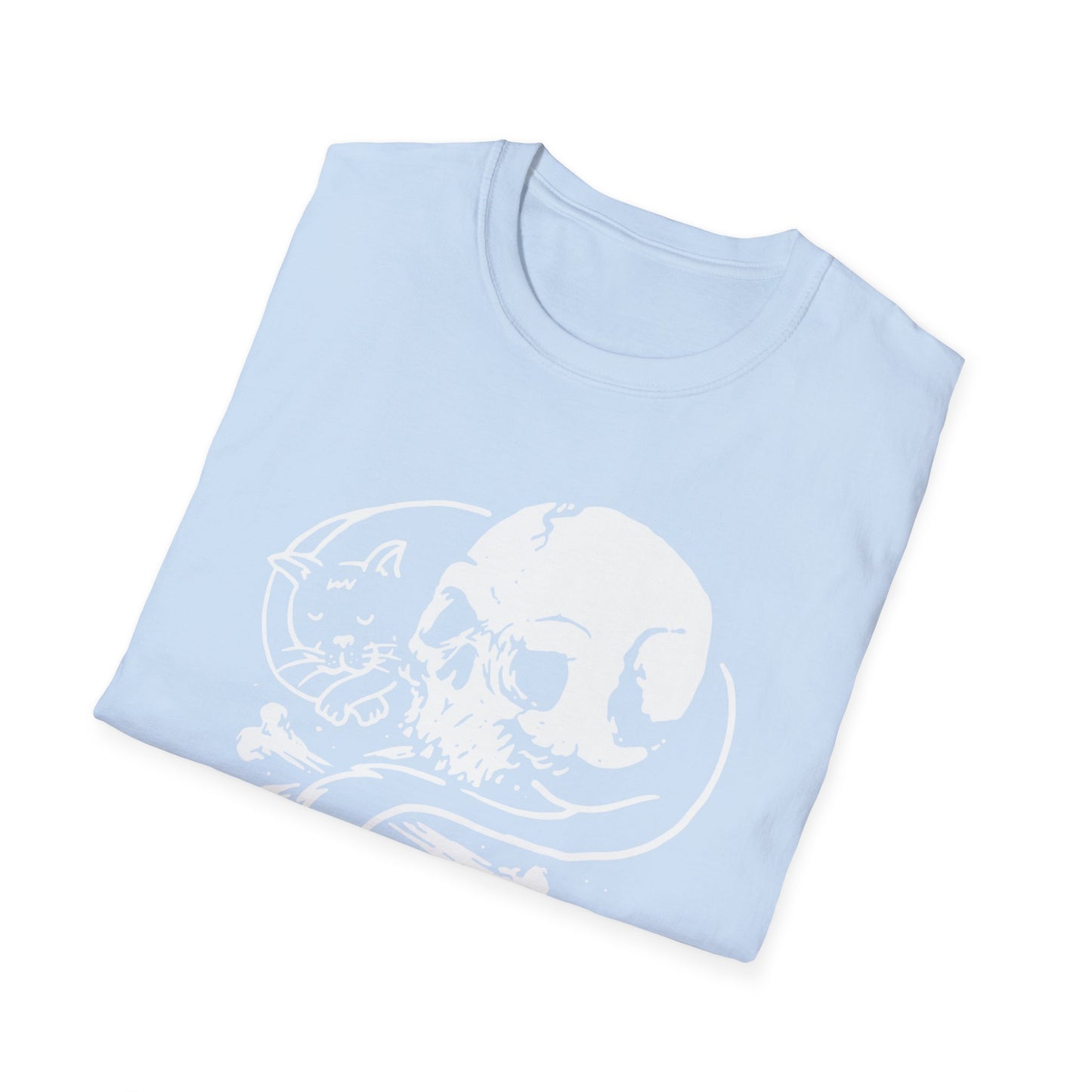 Striking Gothic Cat & Skull T-Shirt | Unique Black & White Abstract Art Tee for Edgy Souls & Dark Nature Lovers
