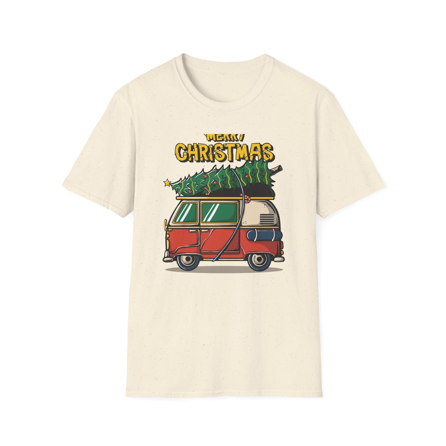 Retro Christmas Van T-Shirt | Awesome Holiday Tree & Skateboard VW Bus Tee | Unique Vintage Xmas Apparel Gift