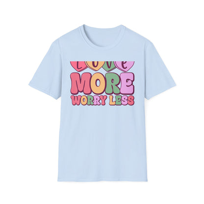 Retro Love More Worry Less T-Shirt - Groovy Candy Hearts & Positive Message Tee for Women & Teens | Inspiring Vibes