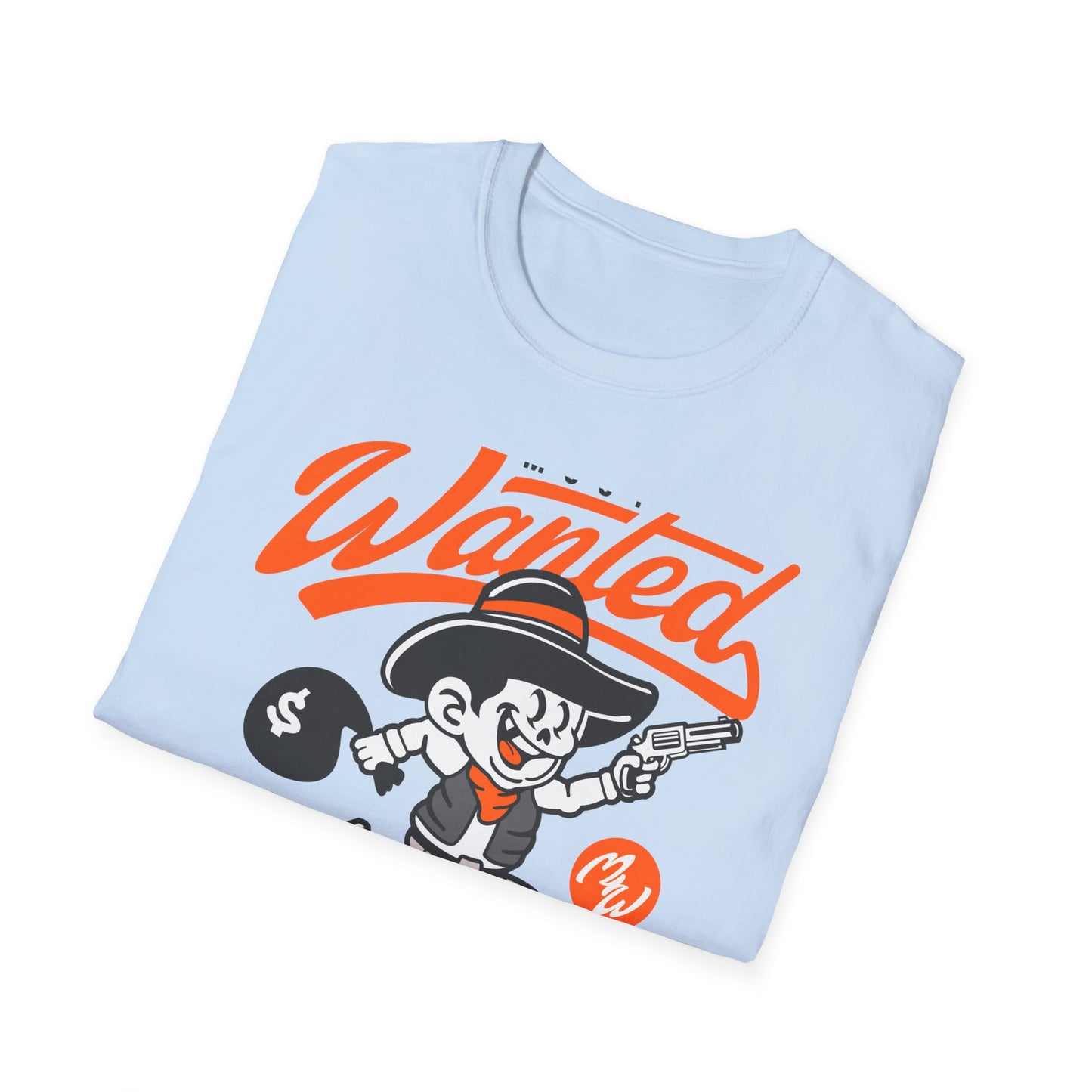 Most Wanted Urban Outlaw T-Shirt | Edgy Rebel Streetwear Tee with Cowboy, Gun & Money Bag Design. Unstoppable Style!