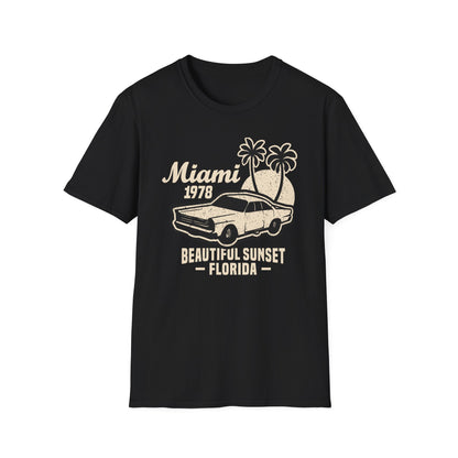 Vintage Miami 1978 Classic Car T-Shirt | Retro Florida Sunset Palm Trees Tee | Iconic 70s Vacation Style