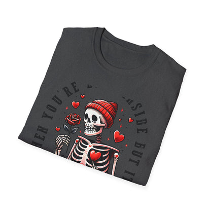 Awesome 'Dead Inside' Skeleton Valentine's T-Shirt | Unique Sarcastic Anti-Love Tee Gift for Emo & Goth Souls