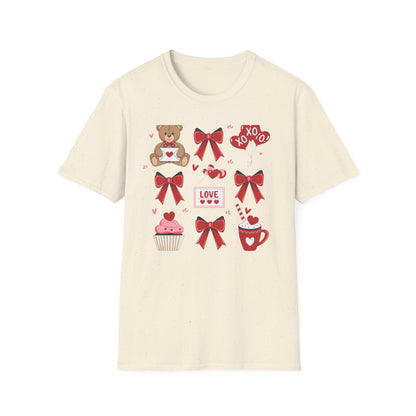 Adorable Valentine's Day Love T-Shirt | Cute Teddy Bear XOXO Heart Balloons & Sweet Treats Tee | Perfect Romantic Gift for Her