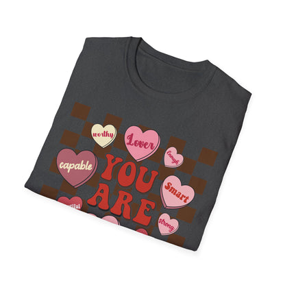 Empowering 'You Are' Positive Affirmation T-Shirt - Retro Candy Heart Self-Love Tee for Women & Teens - Ultimate Confidence Booster Gift