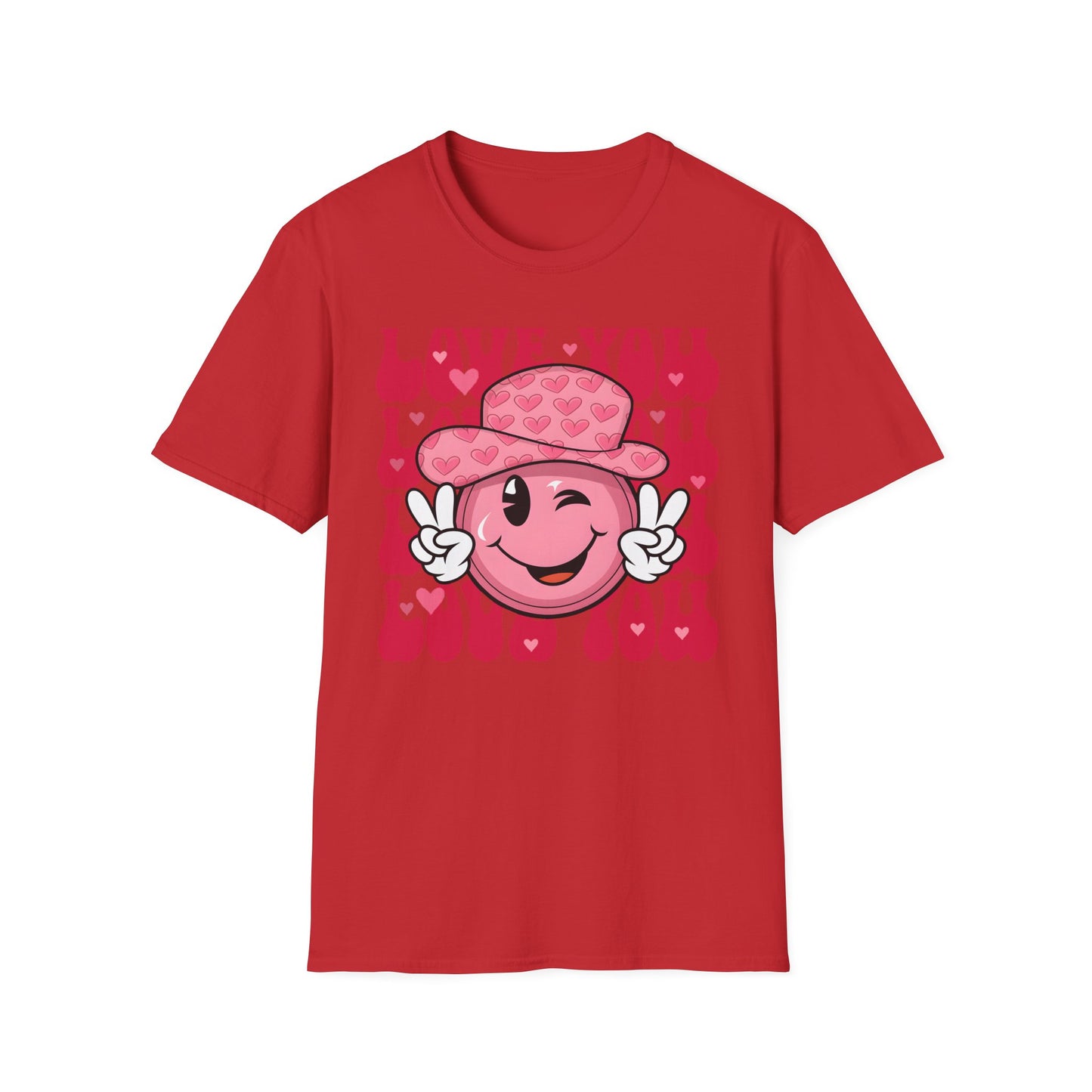 Super Cute Groovy Smiley Face T-Shirt - Pink Hearts Cowboy Hat & Peace Sign - Awesome 'Love You' Tee for Valentine's Day