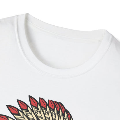 Striking Native Chief Skull Headdress T-Shirt - Unique Gothic Biker Tattoo Art Apparel for Rebel Souls