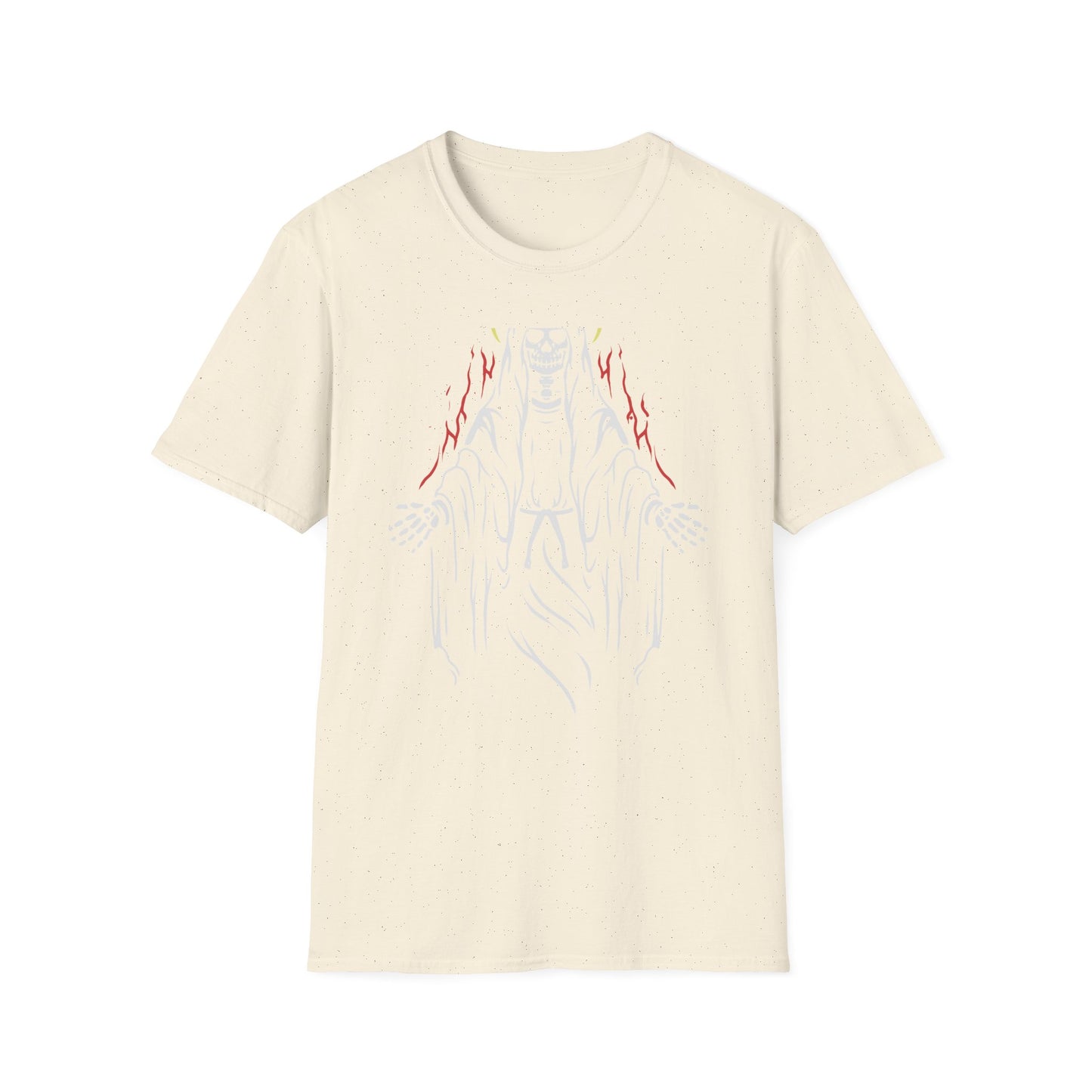 Powerful Skeletal Saint T-Shirt | Mystical Grim Reaper with Halo | Dark Goth Art Tee for Alternative Souls