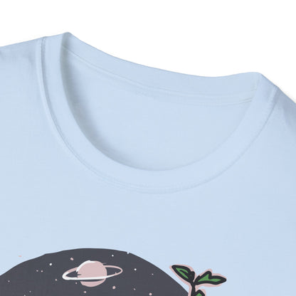 Stunning Cosmic Bloom Astronaut Helmet T-Shirt | Unique Space Plant Growth & Nature Inspired Sci-Fi Art Tee