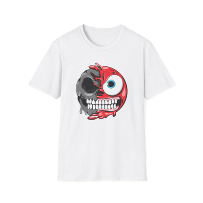 Awesome Split Personality Skull Emoji T-Shirt - Unique Edgy Design for Dark Humor & Bold Style