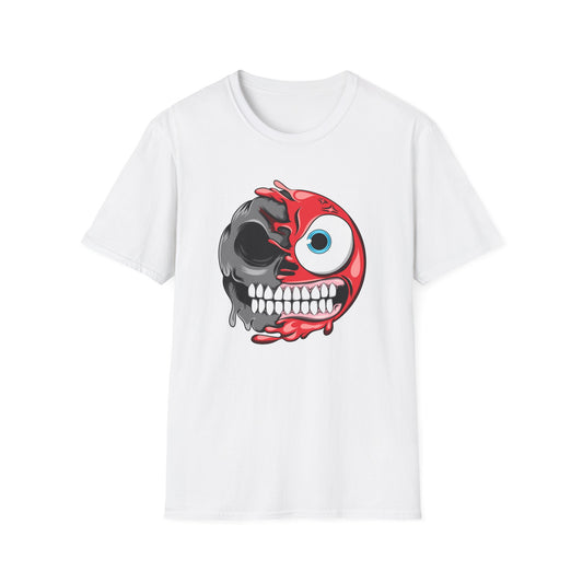 Awesome Split Personality Skull Emoji T-Shirt - Unique Edgy Design for Dark Humor & Bold Style