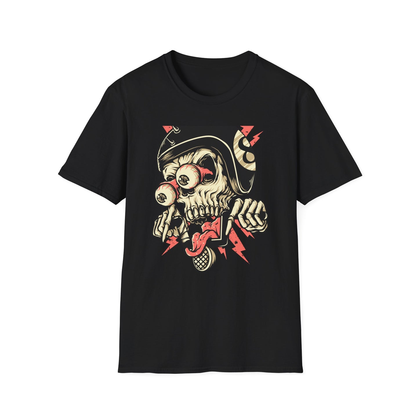 Epic 8-Ball Biker Skull T-Shirt | Spiked Helmet & Popping Eyes Graphic Tee | Unique Grunge Rocker Style Apparel