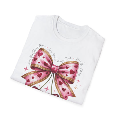 Chic Coquette Cherry Hearts Bow T-Shirt | Adorable Pink Romantic Aesthetic Tee | Sweet Valentine's Day Gift for Her