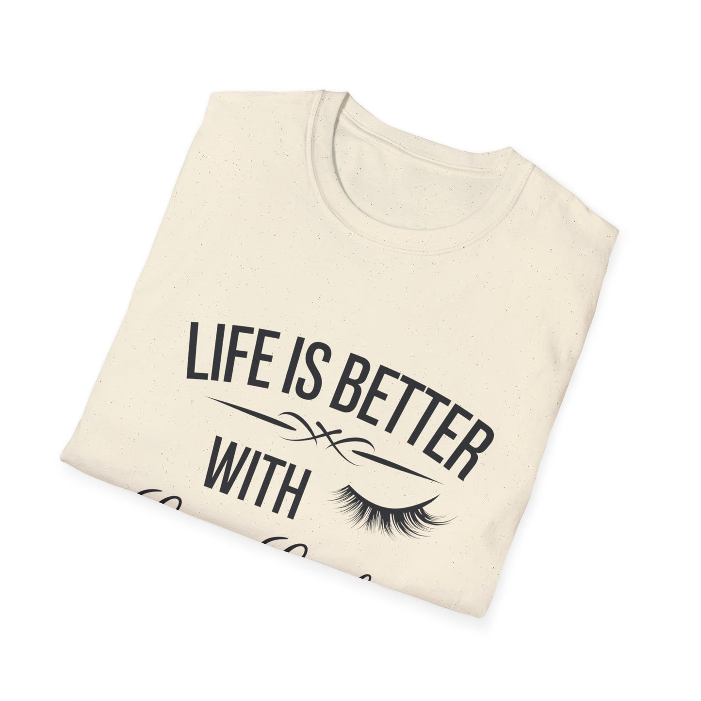 Life is Better with Long Lashes T-Shirt | Chic Eyelash Beauty Tee for Women & Lash Techs | Fabulous Makeup Lover Gift