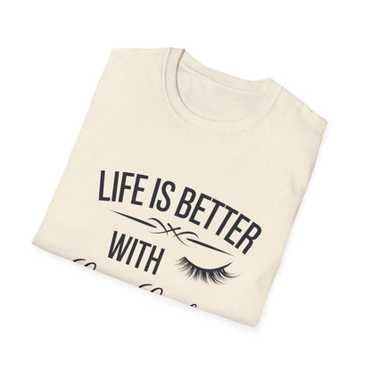 Life is Better with Long Lashes T-Shirt | Chic Eyelash Beauty Tee for Women & Lash Techs | Fabulous Makeup Lover Gift