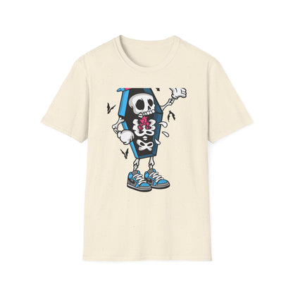 Hip Hop Skeleton Coffin Tee | Spooky Cool Streetwear T-Shirt with Sneakers & Bats | Unique Urban Style Graphic