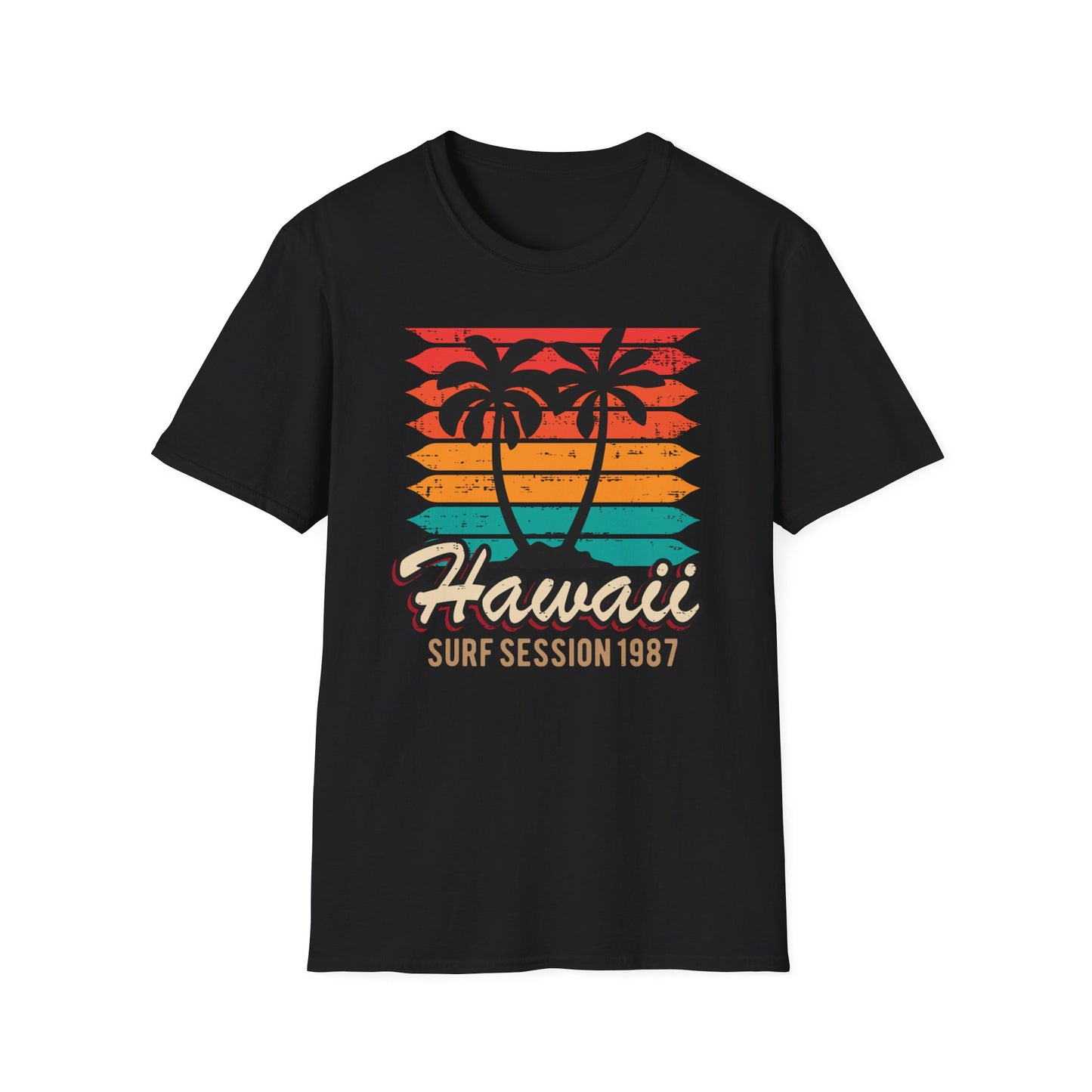 Awesome Vintage Hawaii Surf Session 1987 T-Shirt | Retro Palm Tree Beach Sunset Tee for 80s Style
