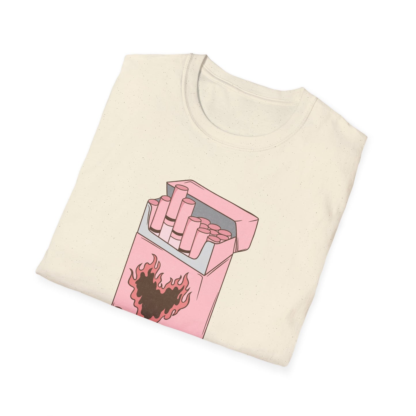 Unique Self Love T-Shirt | Pink Retro Cigarette Pack & Flaming Heart Design | Empowering Aesthetic Tee