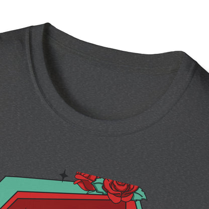 Chill Skeleton in Coffin T-Shirt | Unique Spooky Cute Goth Tee with Red Roses | Ultimate Alternative Style