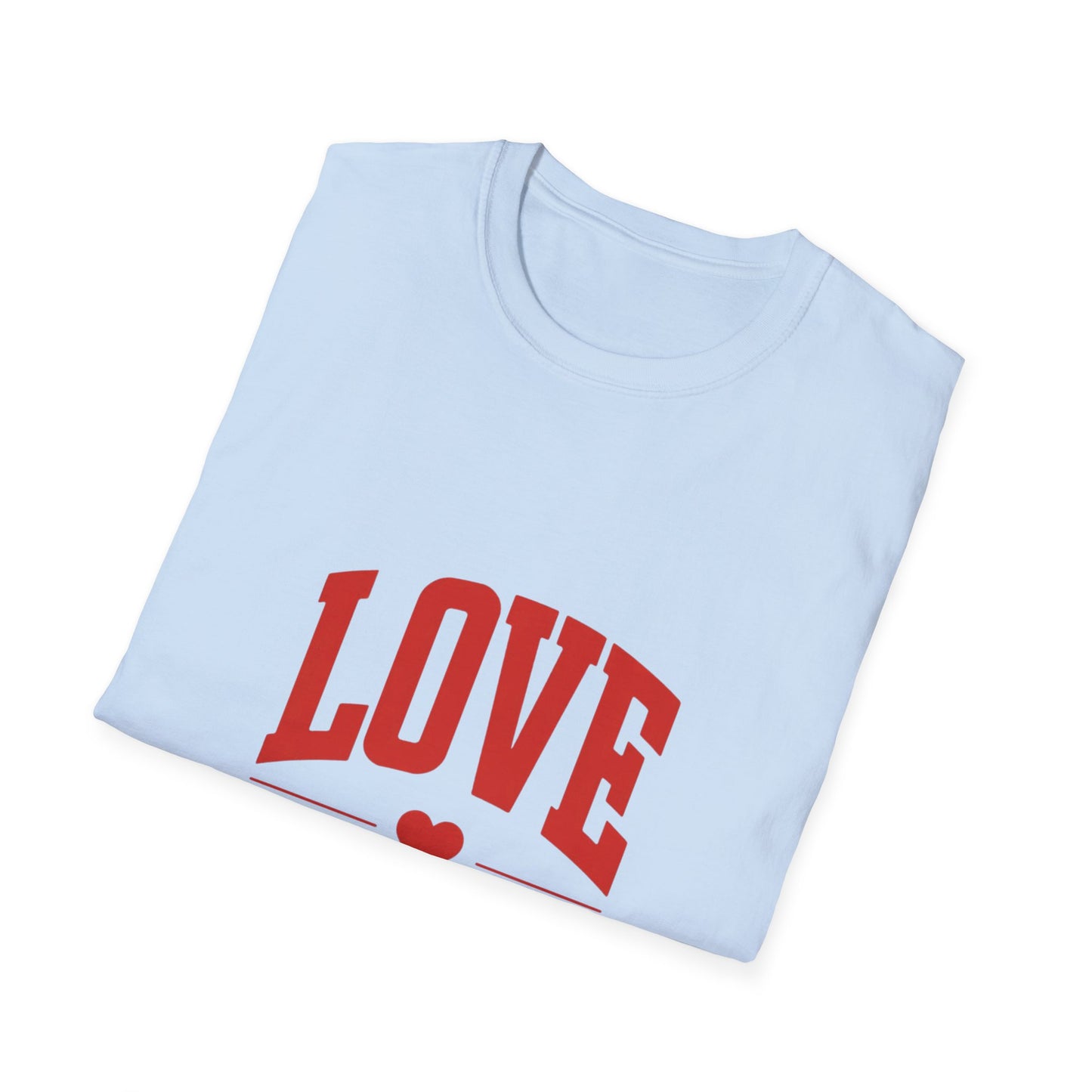 Vibrant Red 'LOVE' Heart T-Shirt | Stylish Arched Graphic Tee for Expressing Affection | Trendy Love Gift for Him & Her