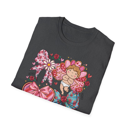 Adorable Valentine's Cupid & Love Heart T-Shirt - Sweet Roses & Bows Tee for Her | Perfect Romantic Gift
