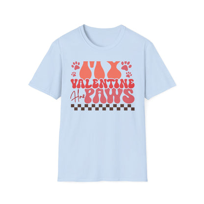 My Valentine Has Paws T-Shirt | Groovy Retro Pet Lover Tee | Adorable Dog Mom Cat Owner Gift