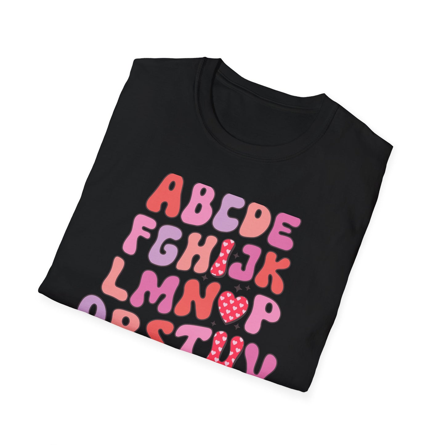Vibrant Groovy Alphabet T-Shirt | Cute Heart Letter Retro Aesthetic Tee | Fun Teacher & Valentine's Day Gift