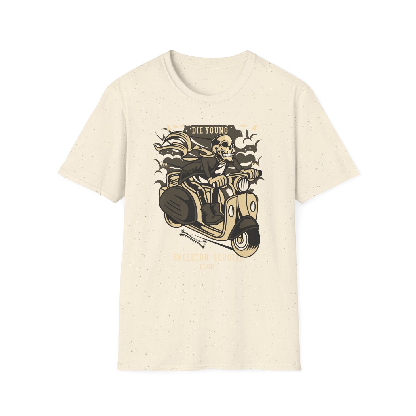 Ride Fast Die Young Skeleton Scooter Club T-Shirt - Vintage Edgy Graphic Tee for Daring Souls | Epic Biker Style
