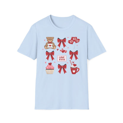 Adorable Valentine's Day Love T-Shirt | Cute Teddy Bear XOXO Heart Balloons & Sweet Treats Tee | Perfect Romantic Gift for Her