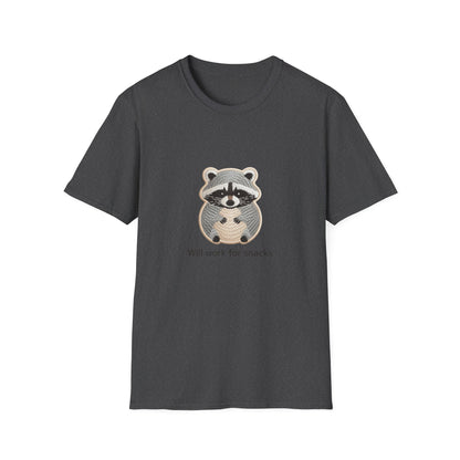 Hilarious "Will Work For Snacks" Raccoon T-Shirt | Adorable Animal Lover & Foodie Gift Tee | Cute & Comfy