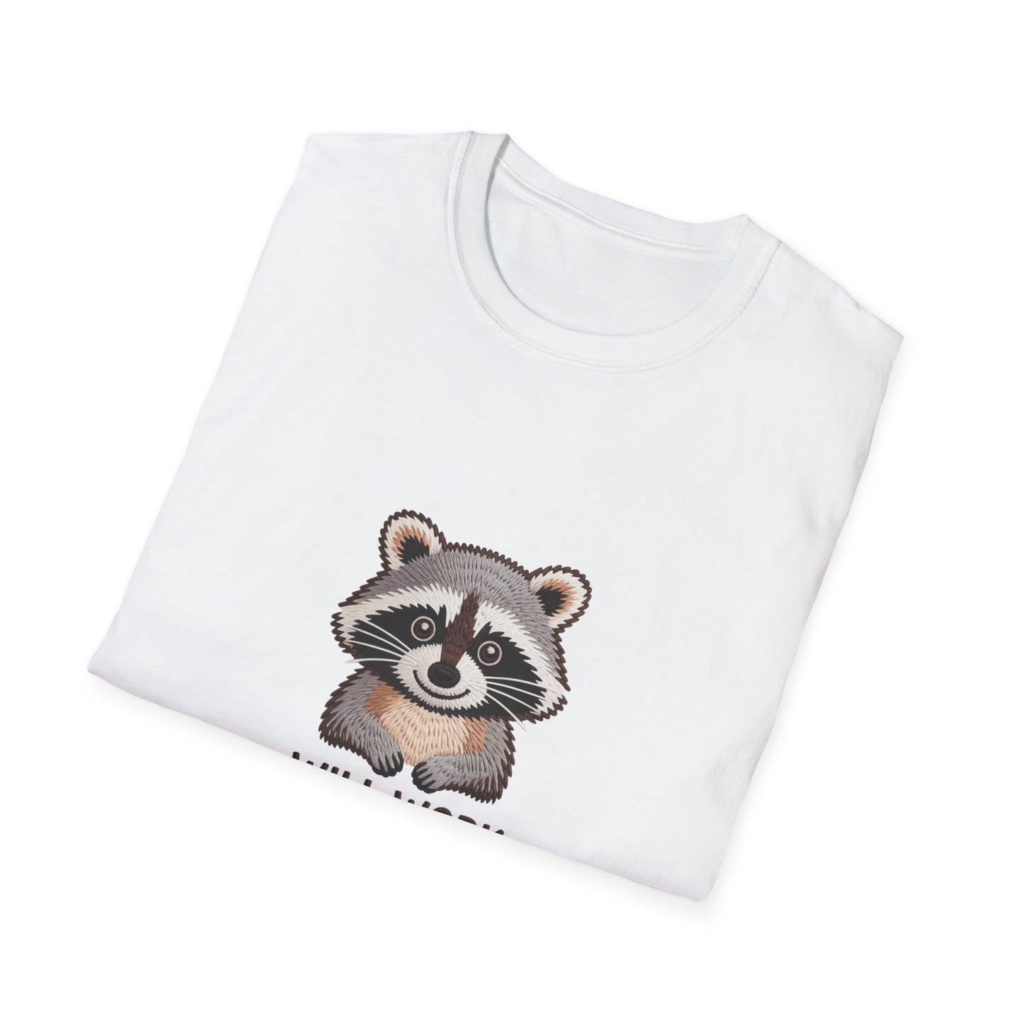 Hilarious Raccoon 'Will Work For Snacks' T-Shirt | Adorable Embroidered-Style Animal Lover Tee Gift