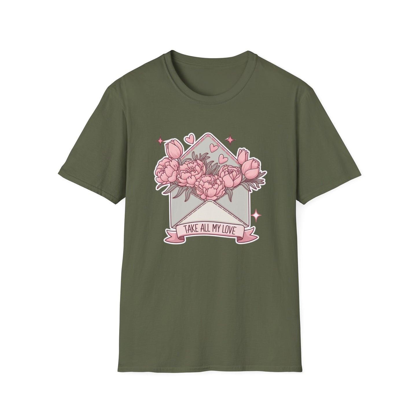 Charming 'Take All My Love' Floral T-Shirt - Romantic Peony & Tulip Envelope Tee | Sweet Valentine's Day Gift for Her