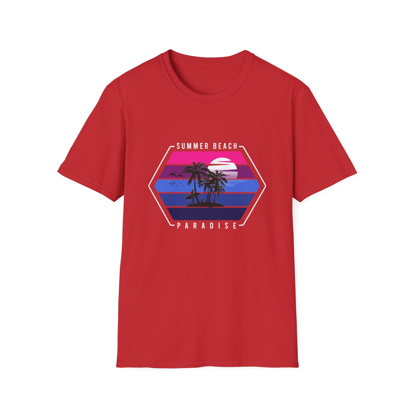 Vibrant Retro Sunset Surfer T-Shirt | Ultimate Beach Paradise Vacation Tee for Summer Lovers