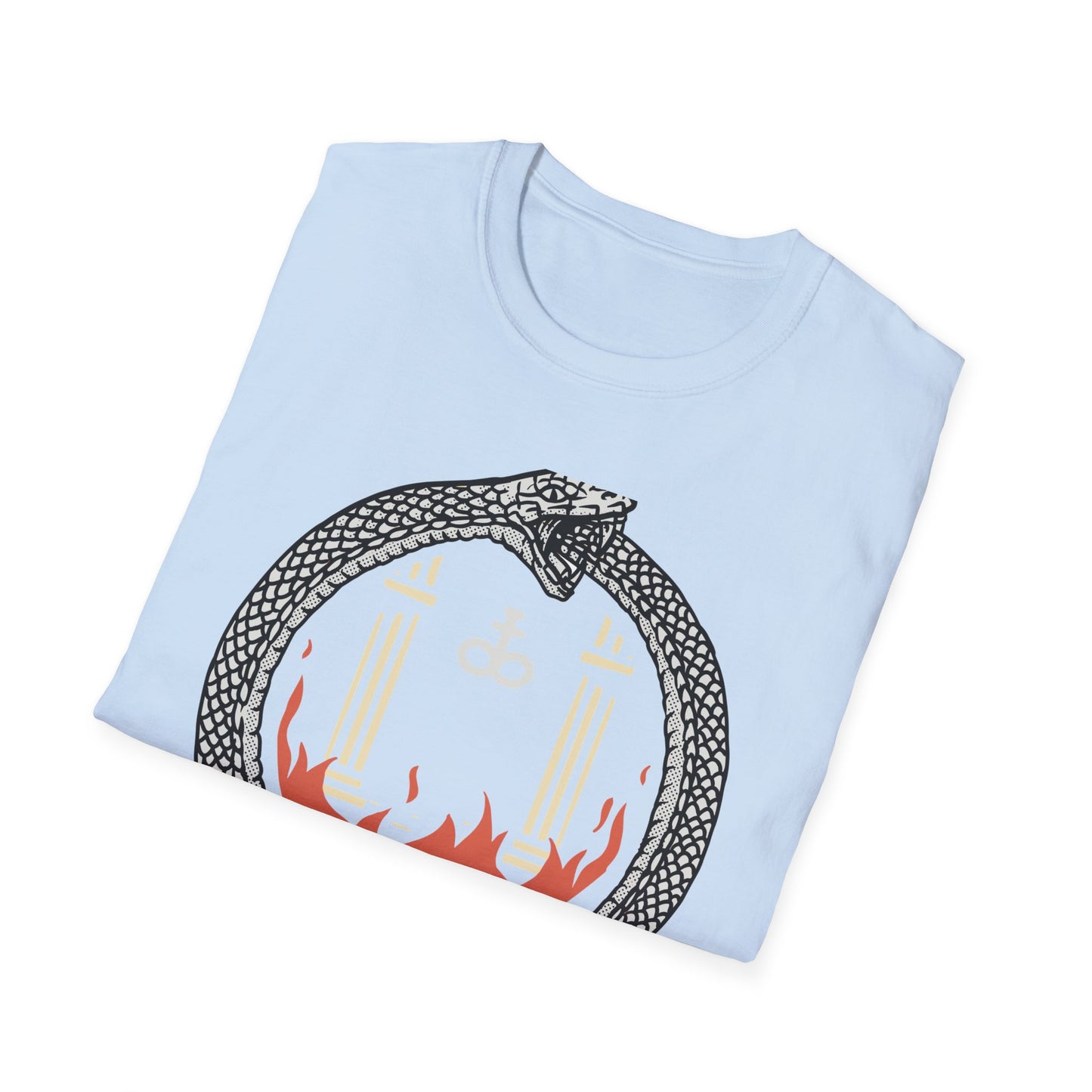 Mystical Ouroboros Serpent T-Shirt with Alchemical Leviathan Cross & Pillars - Esoteric Wisdom Tee