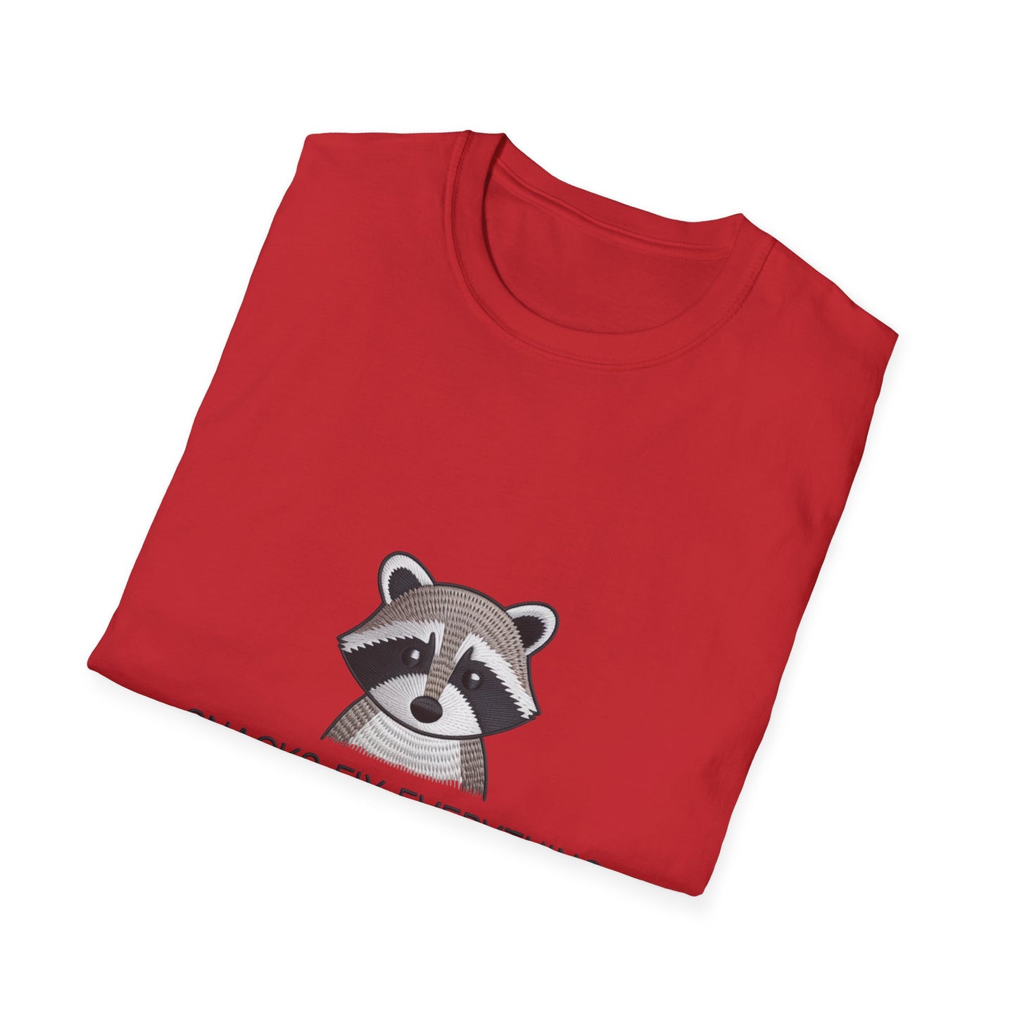 Awesome Raccoon 'Snacks Fix Everything' Embroidered T-Shirt - Funny Foodie Animal Tee for Snack Lovers