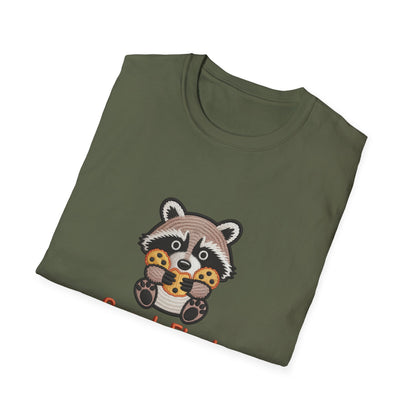 Irresistible "Snack First Mood Second" Raccoon T-Shirt | Cute Foodie Comfort Tee & Funny Gift