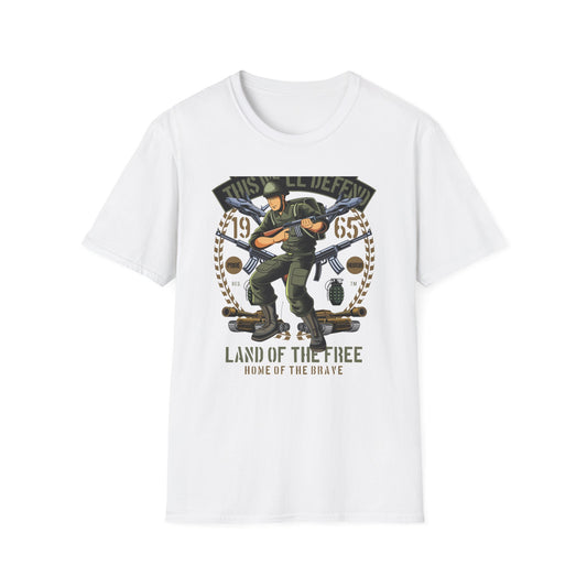 Epic American Soldier "This We'll Defend" T-Shirt | Vintage 1965 Military Veteran Patriot USA Tee
