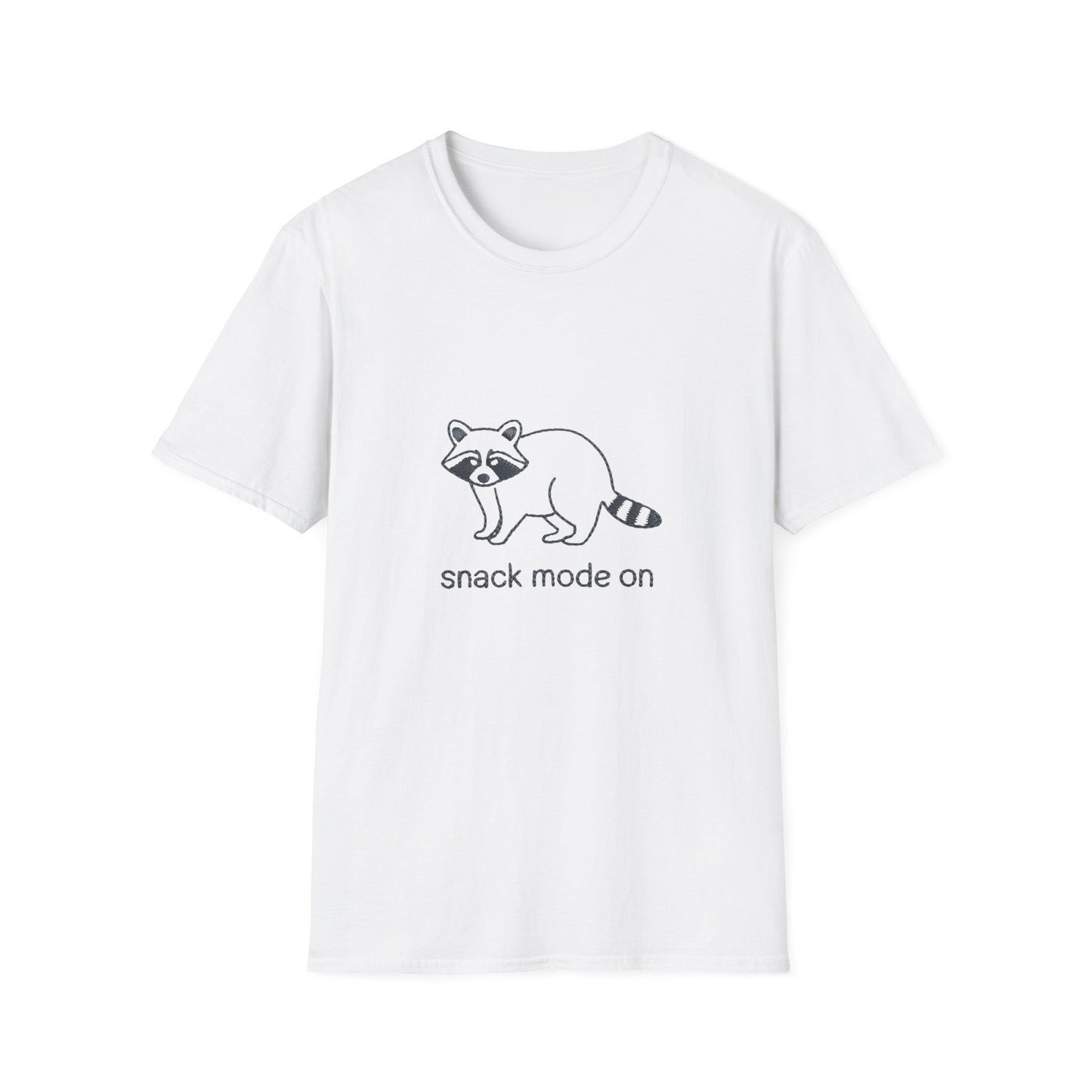 Hilarious Raccoon 'Snack Mode On' T-Shirt | Comfy Foodie Animal Tee | Unique Embroidered Look Gift for Snack Lovers