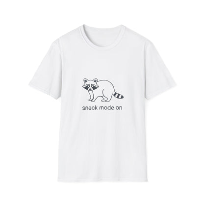 Hilarious Raccoon 'Snack Mode On' T-Shirt | Comfy Foodie Animal Tee | Unique Embroidered Look Gift for Snack Lovers