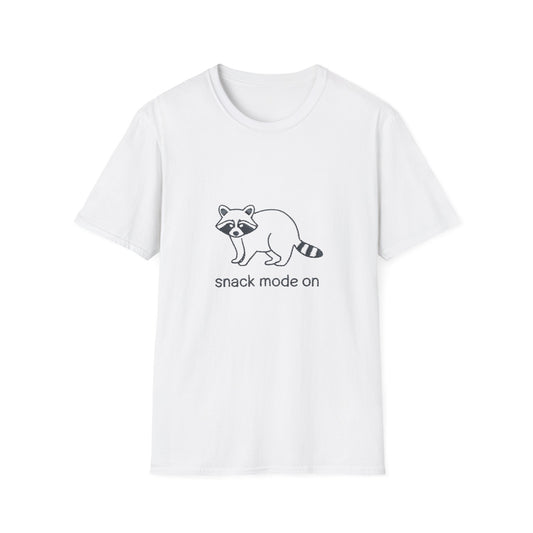 Hilarious Raccoon 'Snack Mode On' T-Shirt | Comfy Foodie Animal Tee | Unique Embroidered Look Gift for Snack Lovers