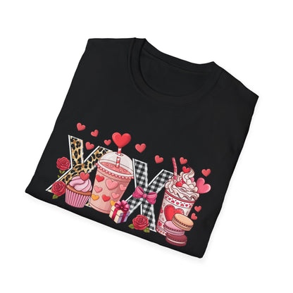 Chic Valentine's Day T-Shirt | Sweet Treats & Love Hearts Graphic Tee | Leopard Gingham Cupcake Macaron Frappuccino