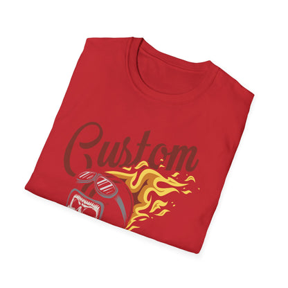 Custom Build & Repair T-Shirt | Vintage Biker Skull Flames Tee | Iconic Mechanic & Hot Rod Enthusiast Apparel