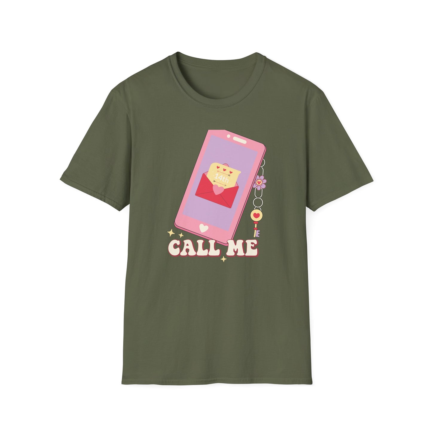 Sweet 'Call Me' Valentine's Day T-Shirt | Retro Love Letter Phone Tee | Adorable Romantic Gift for Her & Him