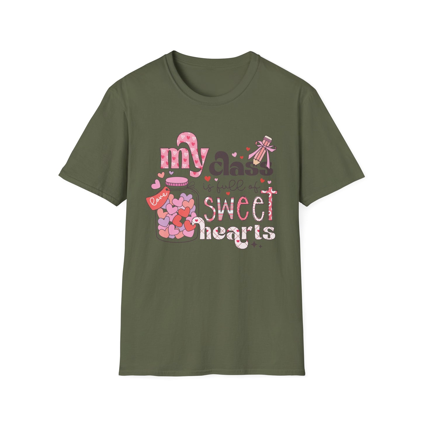 Adorable Teacher Valentine's Day T-Shirt - My Class Is Full of Sweethearts - Cute Love Heart Educator Gift Tee