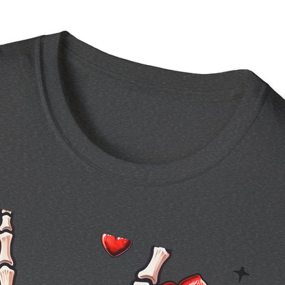 Unleash Your Dark Romance: 'Loved to Dead' Skeleton Rock Hand Rose T-Shirt | Edgy Gothic Valentine's Gift