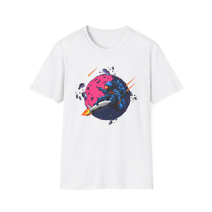 Epic Space Surfer Astronaut T-Shirt | Thrilling Galactic Rocket Ride Design Tee for Sci-Fi & Adventure Fans